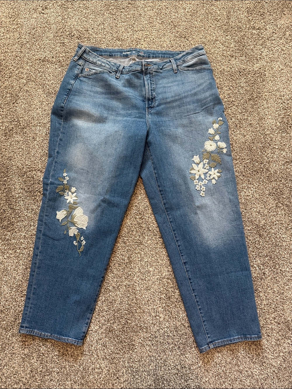 Old Navy Blue Jeans with White Floral Embroidery